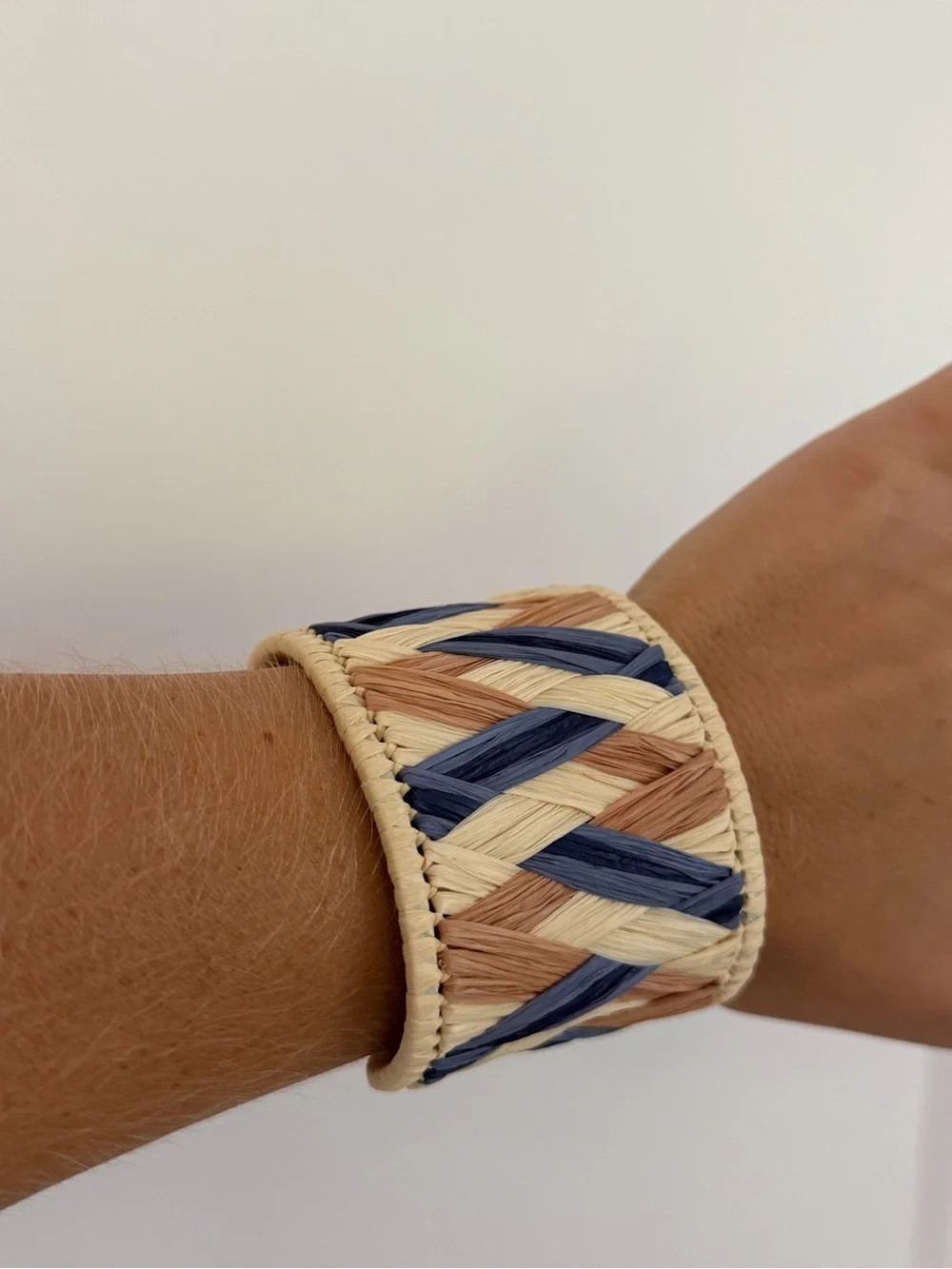 RAFFIA CUFF BLUE, TAN, CREAM - adjustable
